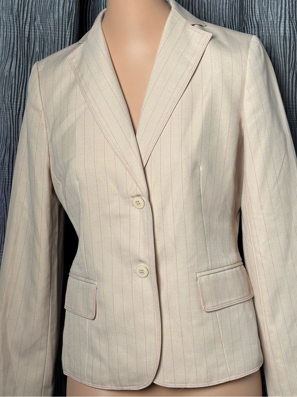 KASPER Women's Beige Pinstripe Tailored Blazer